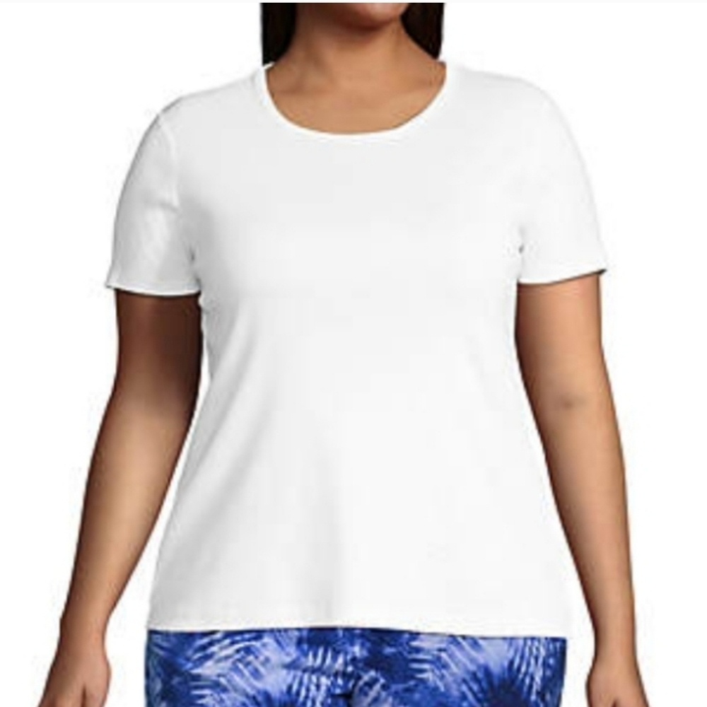 LANDS' END Short Sleeve White Shirt Size Large